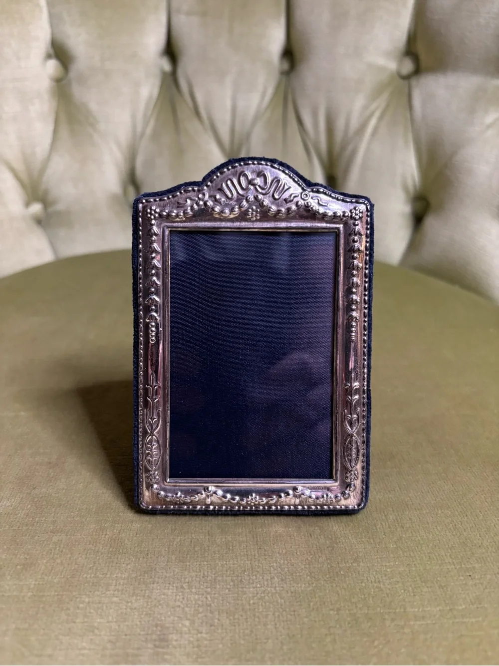 Robert Carrs Sterling Silver & Velvet Scroll Border Picture Frame 5”X 3.25”